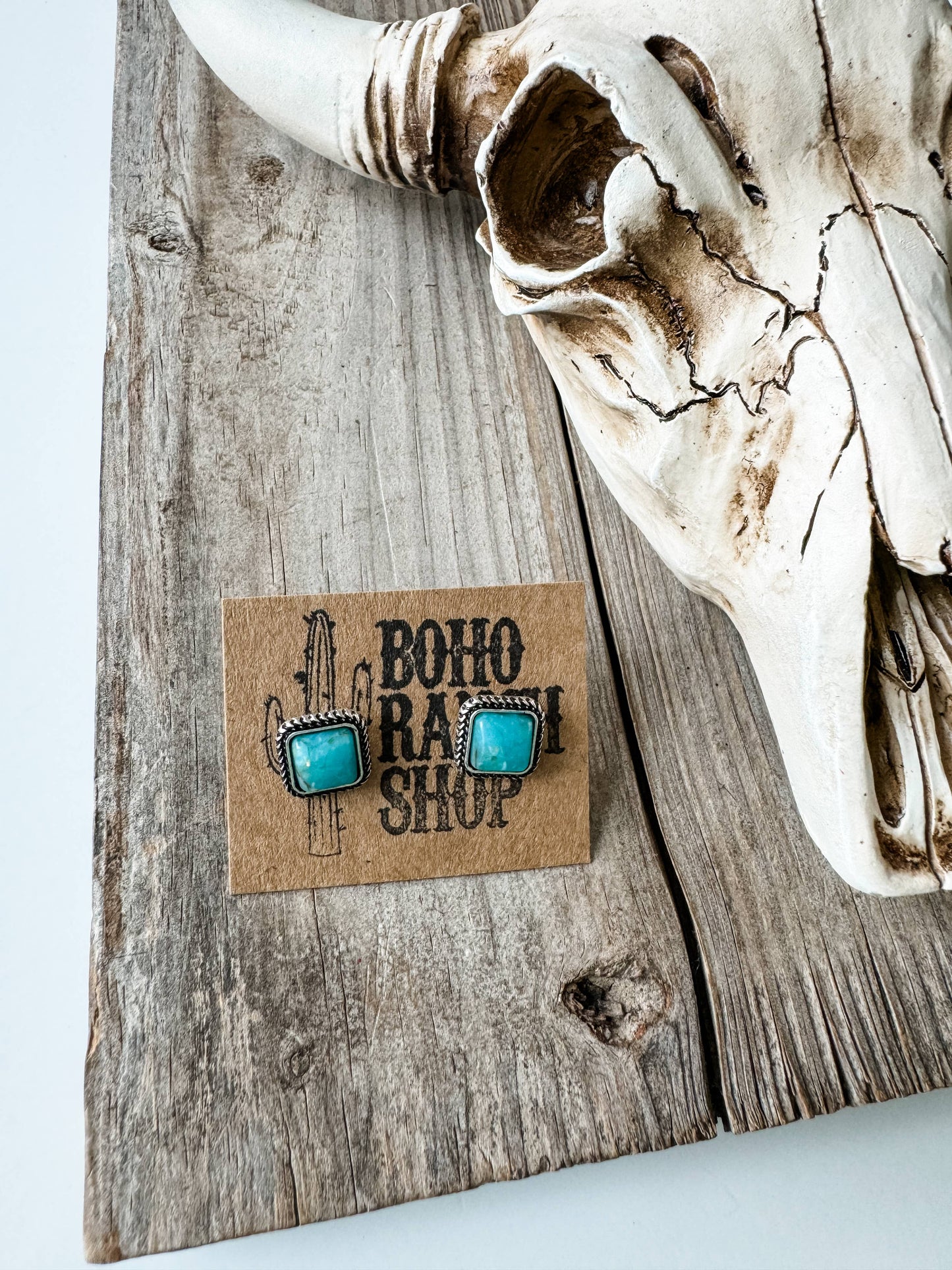 Boho Ranch Shop - Western Mini Stone Stud Earrings - Heart Square Circle Bar: SQUARE - WHITE
