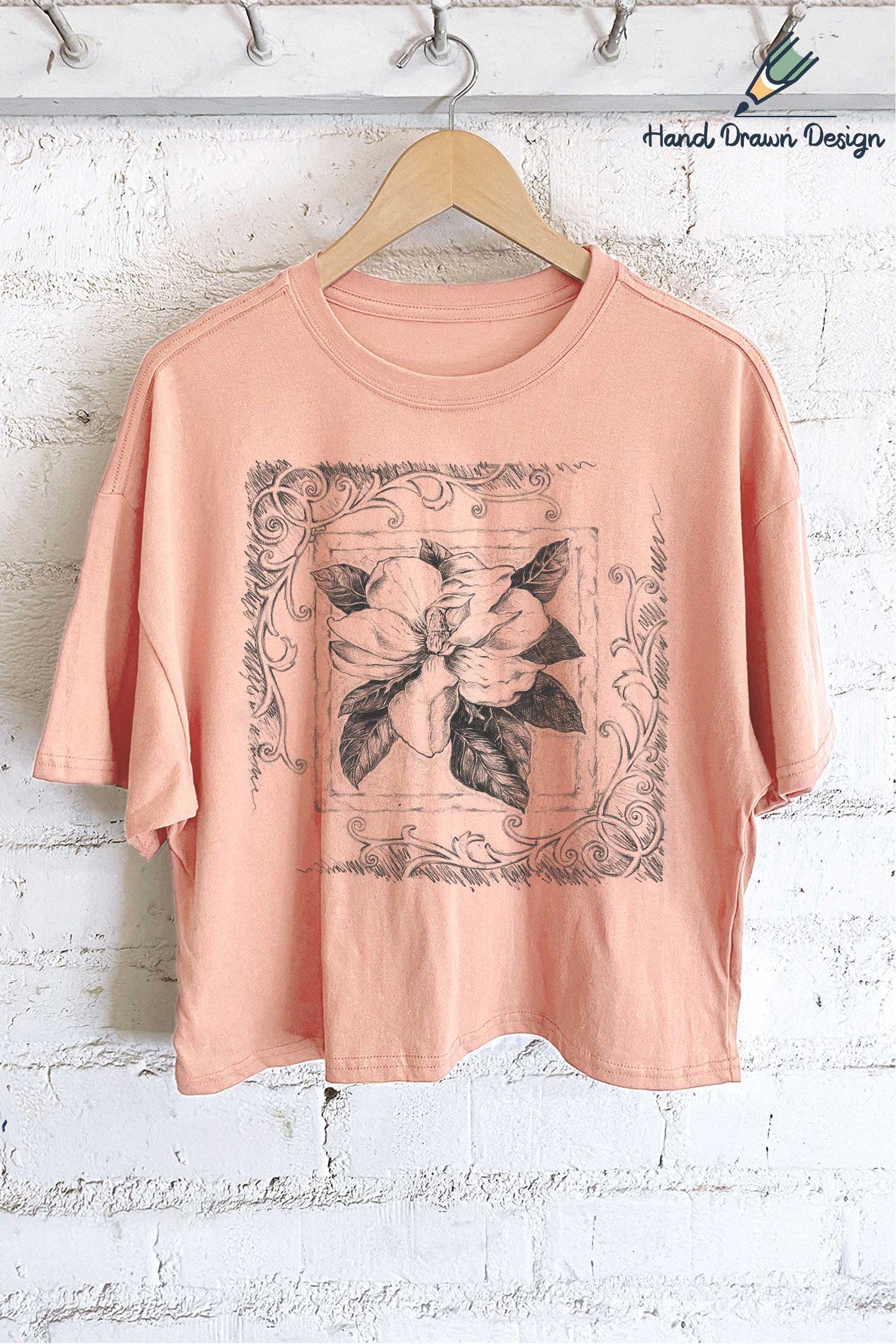 Rustee Clothing - MAGNOLIA FLOWER HAND DRAWN GRAPHIC LONG CROP TOP: Dusty mint
