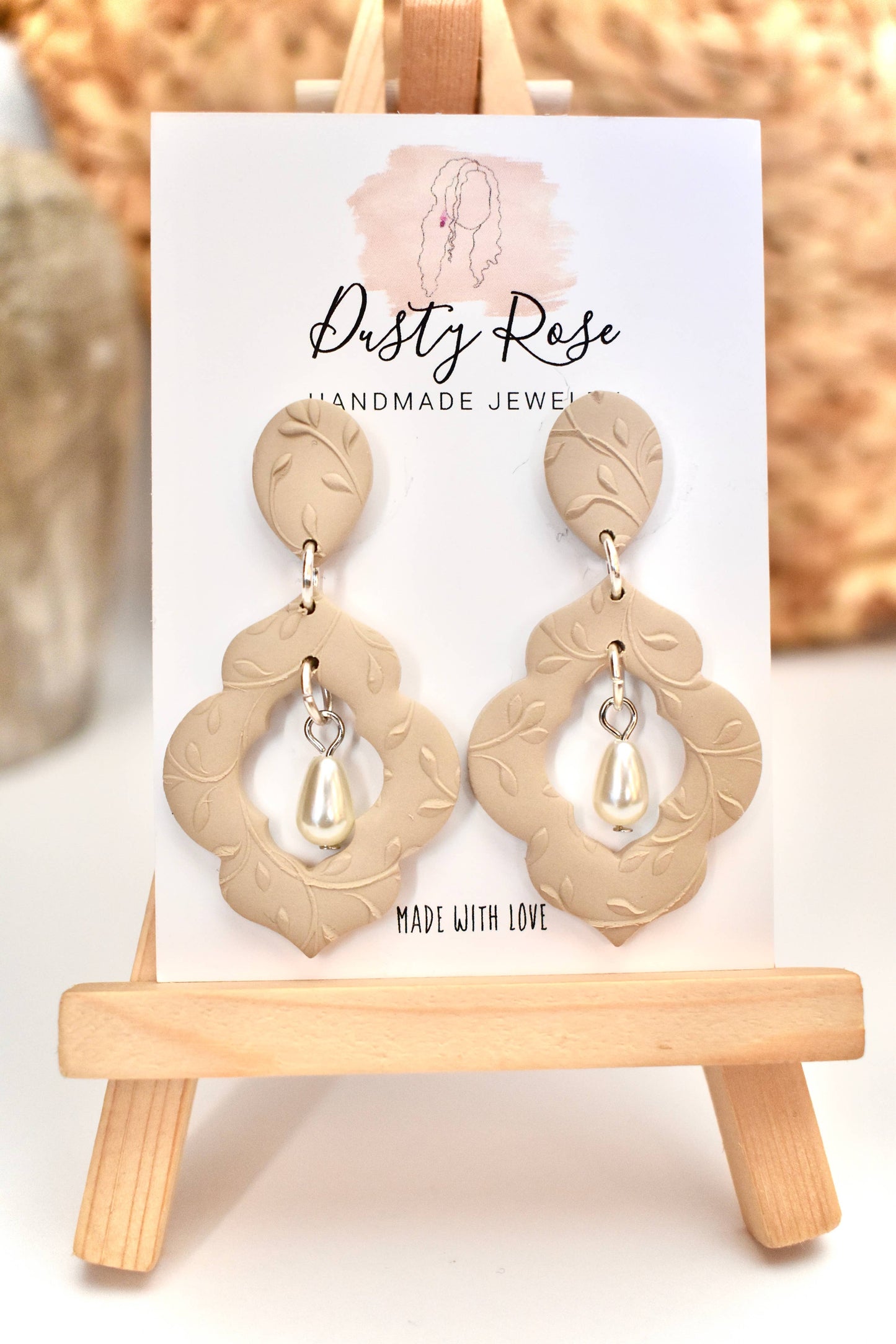 Dusty Rose Creations - Pearl & Tan Dangles