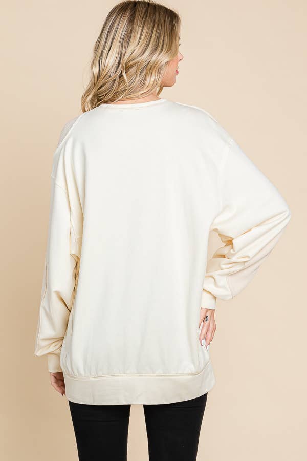zoomed out back view of Ivory Mineral Wash Thermo Sweatshirt - French terry with long sleeves and thermo contrast details