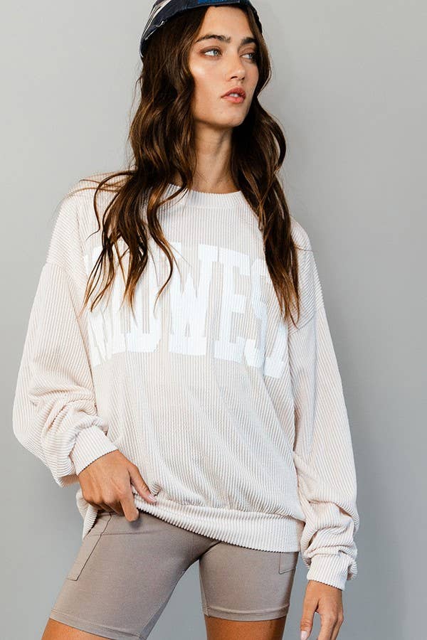 MIDWEST' Comfy Oversize Graphic Sweatshirt  CREAM