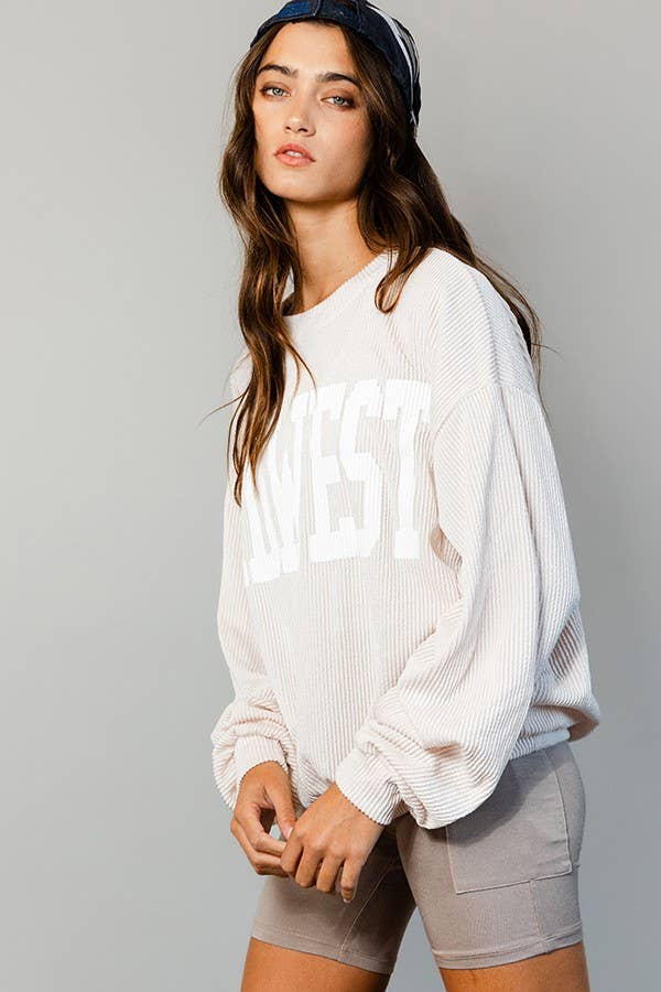 MIDWEST' Comfy Oversize Graphic Sweatshirt  CREAM