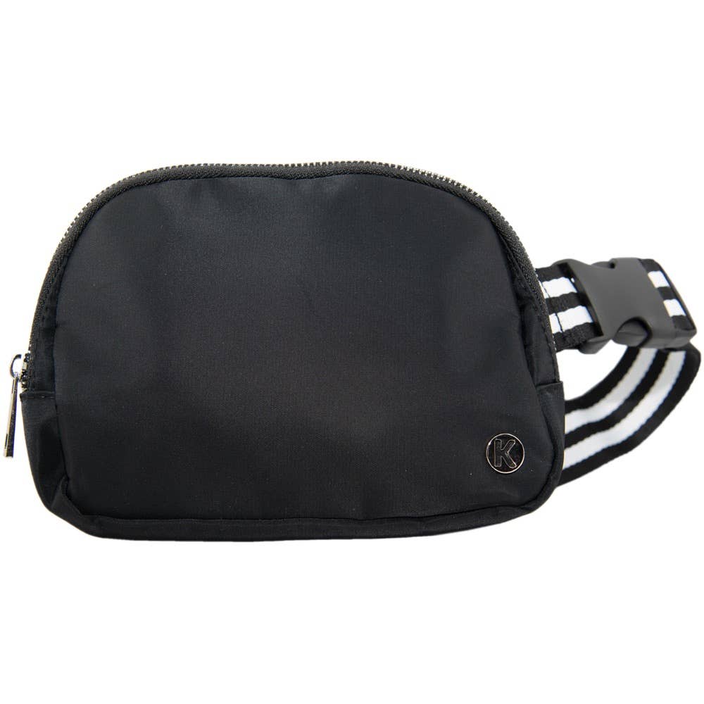 Katydid - Black Solid Belt Bag with Striped Strap: Black / OS