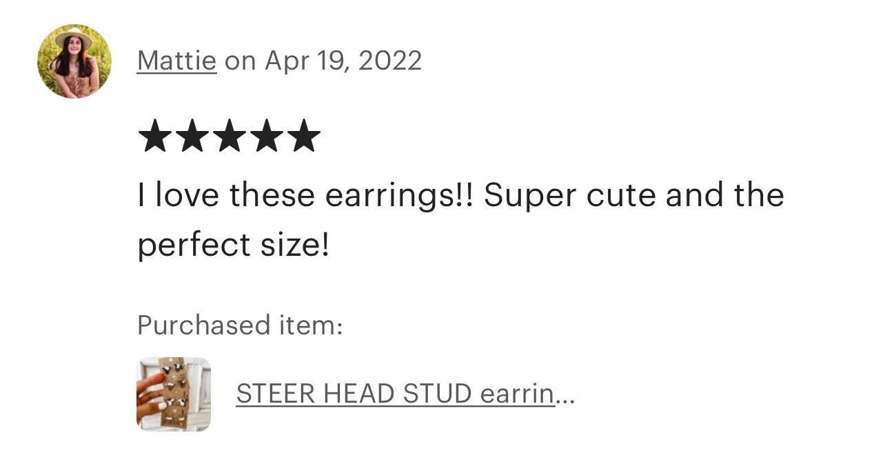 Boho Ranch Shop - Steer Head Cowhead Cowhide Stud Earrings: BLACK + WHITE
