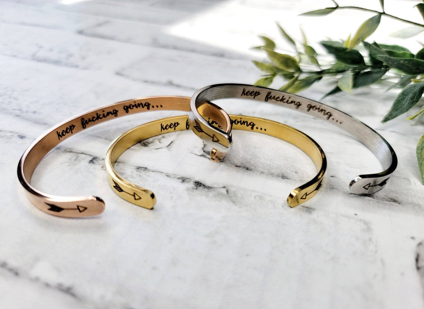 BD Lasers INC. - Keep Going Metal Engraved Hidden Message Bracelet Jewelry: Rose Gold
