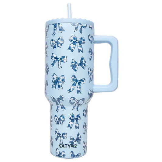 Katydid - Chinoiserie Coquette Bows 38 Oz Tumbler: Light Blue