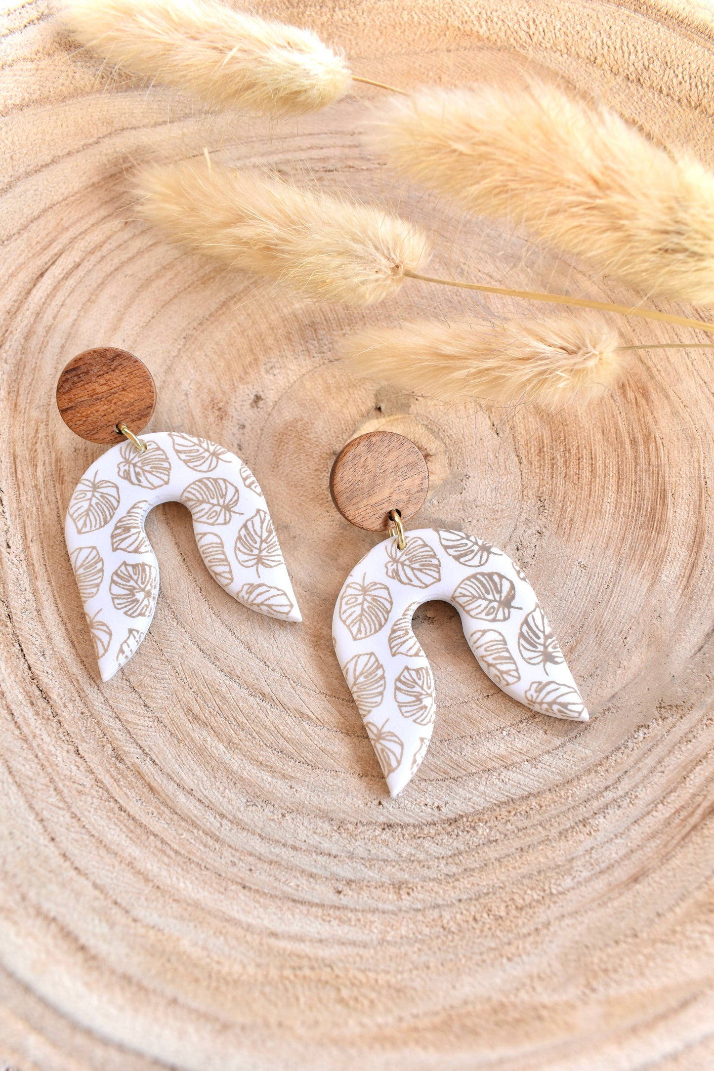 Dusty Rose Creations - White & Wood Monstera Arch Dangles