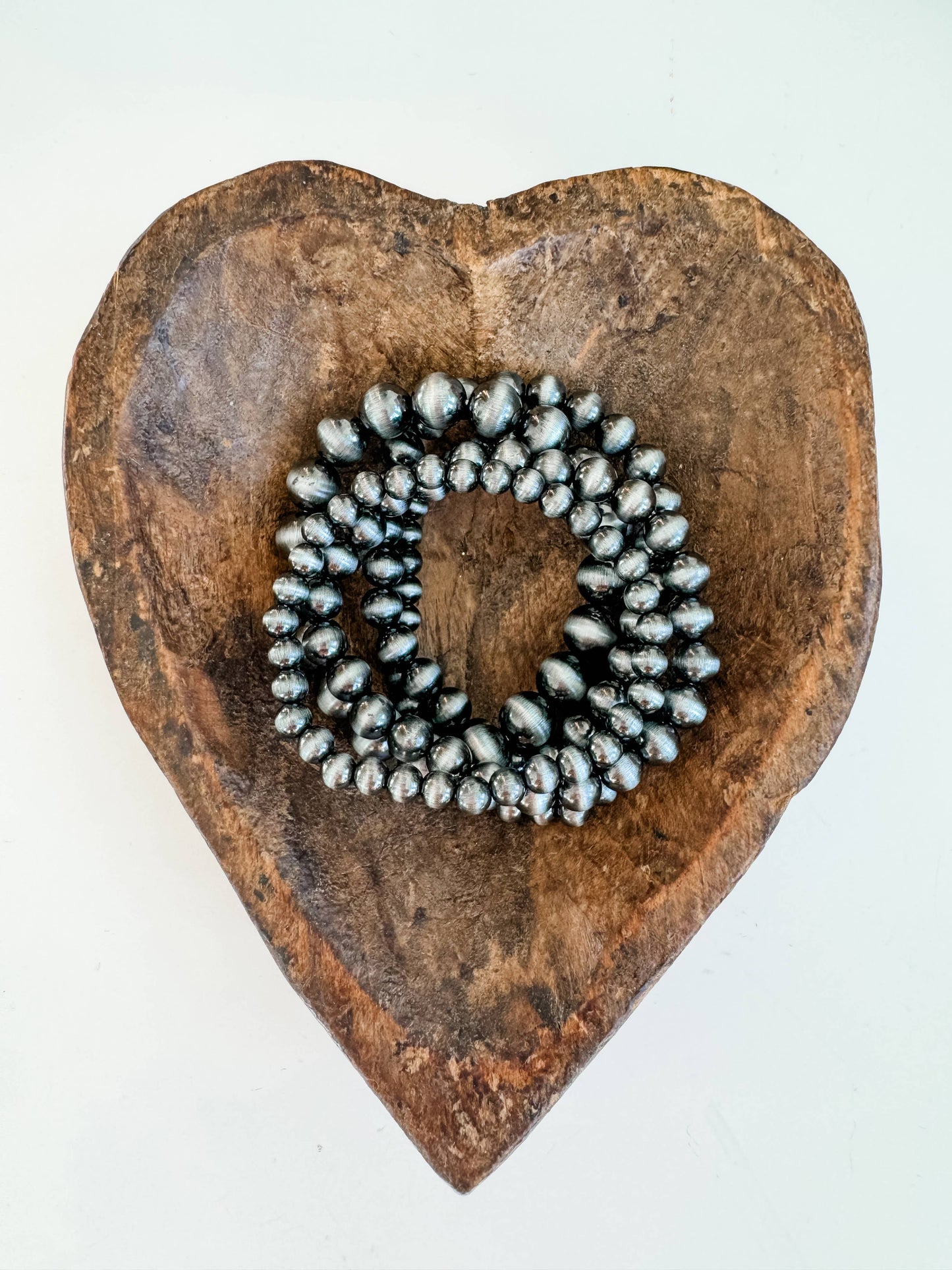 Boho Ranch Shop - Western Navajo Style Bead Stretch Bracelets: SILVER + TURQUOISE