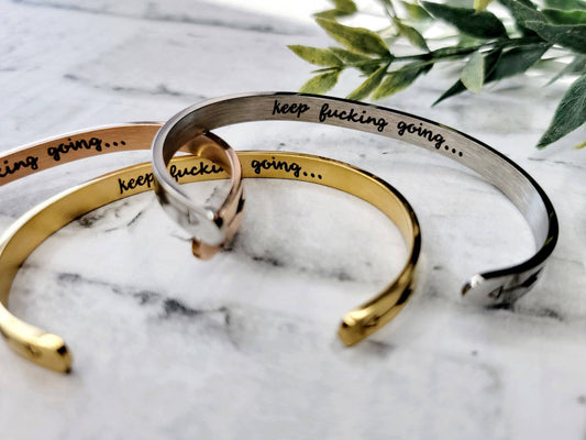 BD Lasers INC. - Keep Going Metal Engraved Hidden Message Bracelet Jewelry: Rose Gold