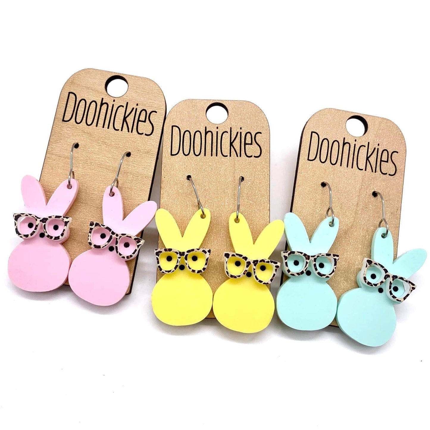 Doohickies - Nerdy Bunny Dangles - Easter Earrings: Pink