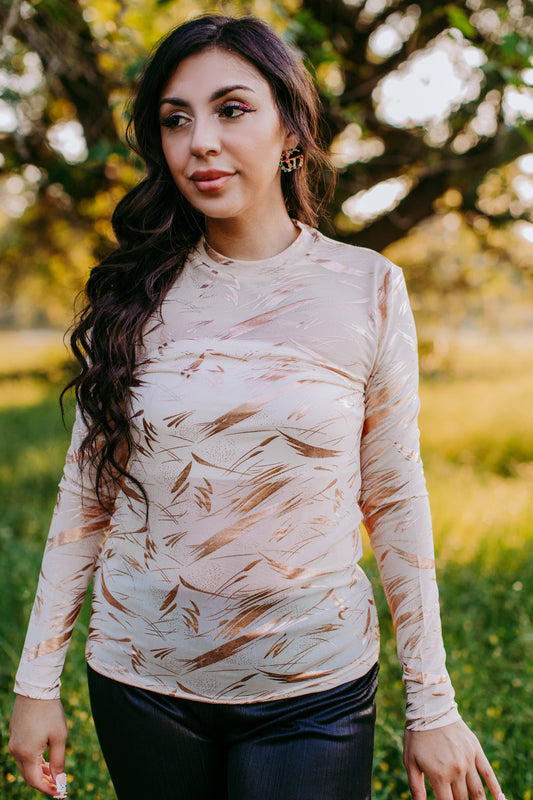 Gold Paint Mesh Top: Neutral