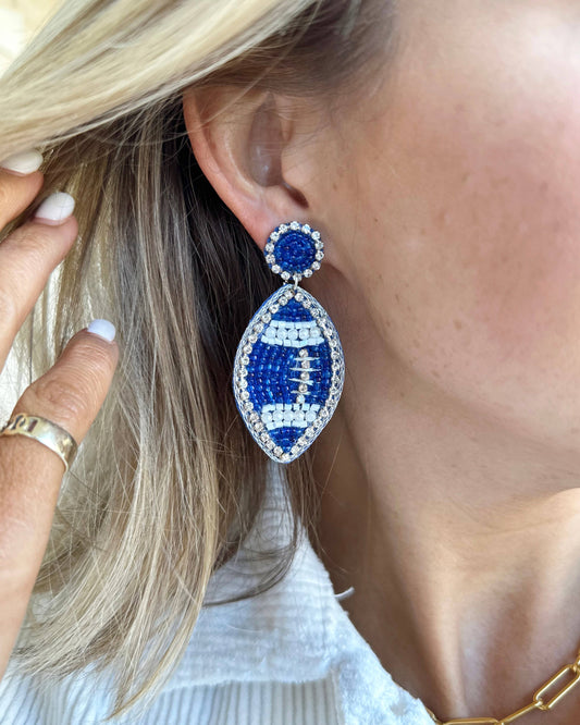 Live Love Gameday® - Blue Crystal + Bead Football Earrings