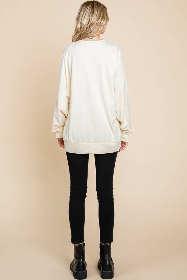 back view of Ivory Mineral Wash Thermo Sweatshirt - French terry with long sleeves and thermo contrast details