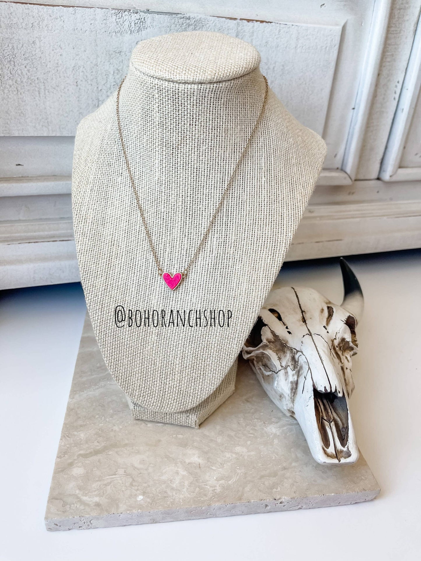 Boho Ranch Shop - Mini Druzy Heart Necklace: Pink