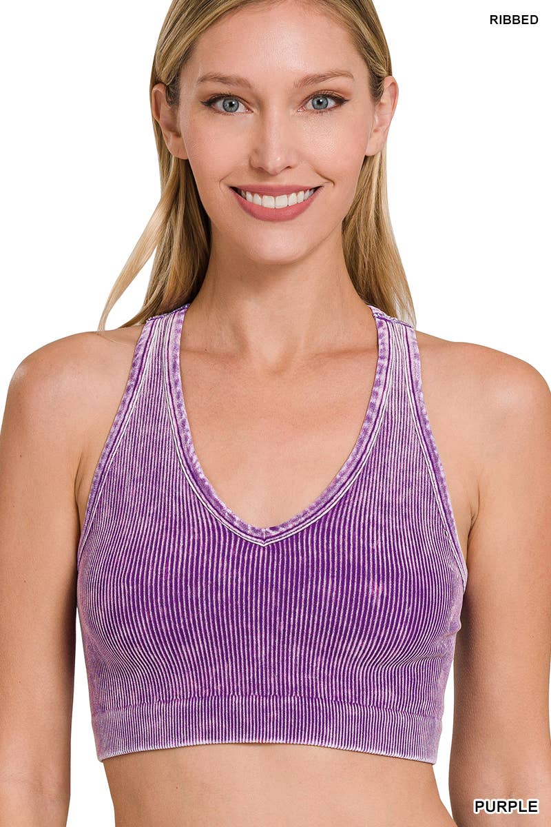 42POPS - ._ Washed rib Seamless Racerback Bra: S/M / N CORAL FUCHSIA-149907