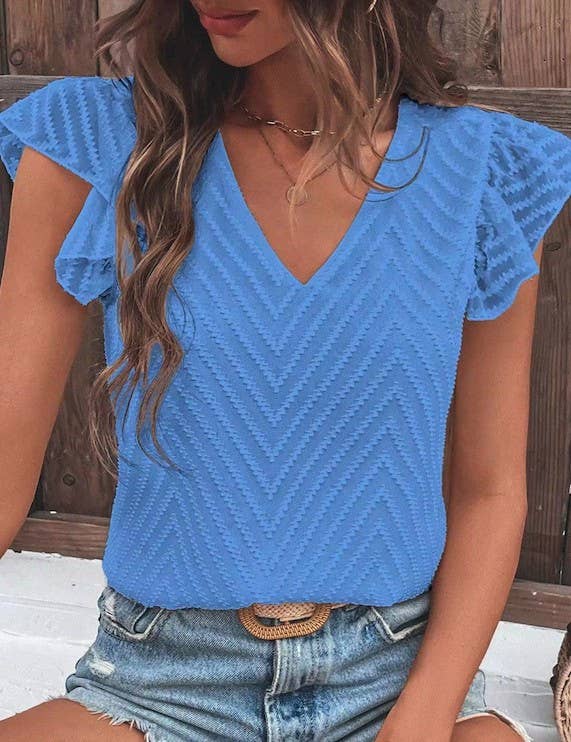V-neck butterfly sleeve top with elegant butterfly sleeves, offering a stylish and flattering fit.