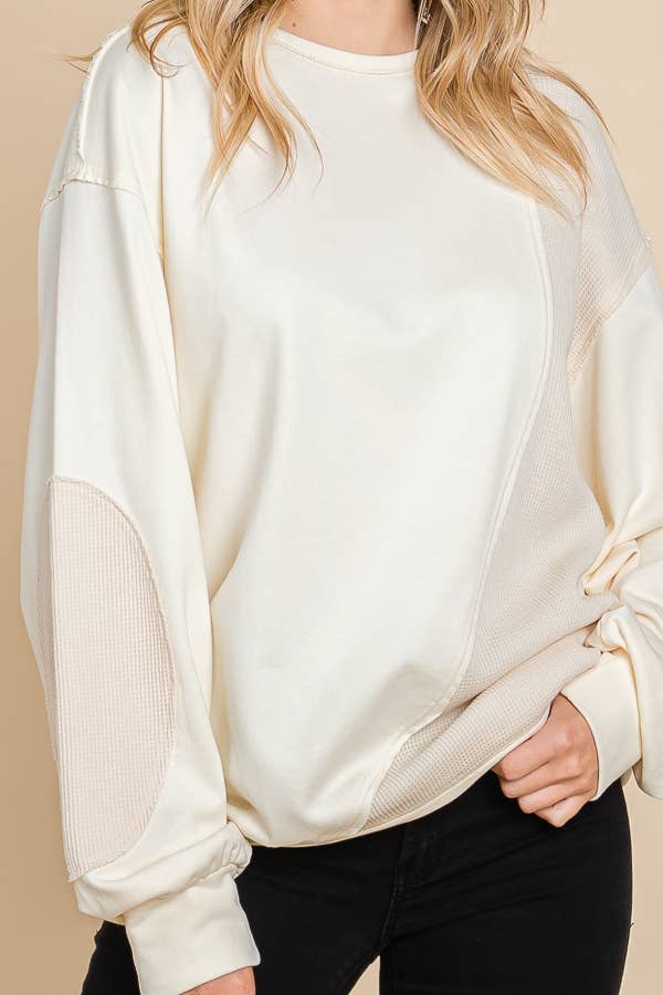 close up detail of Ivory Mineral Wash Thermo Sweatshirt - French terry with long sleeves and thermo contrast details