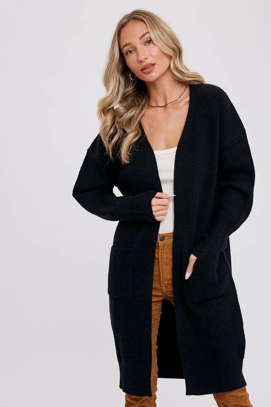 Open Front Cardigan: BLACK