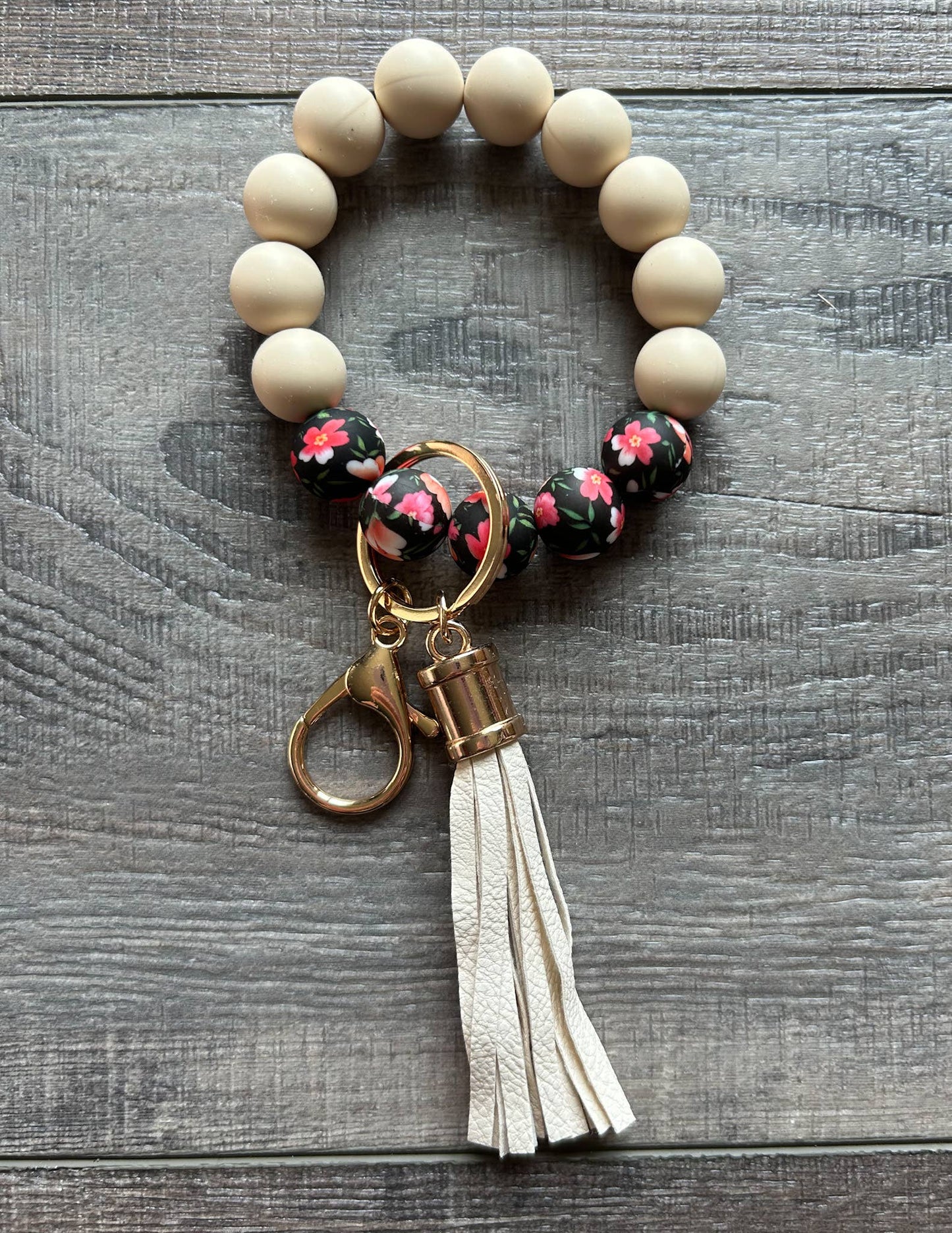 JILLIAN INK LLC - Floral Silicone Bead Wristlet Keychain: Green