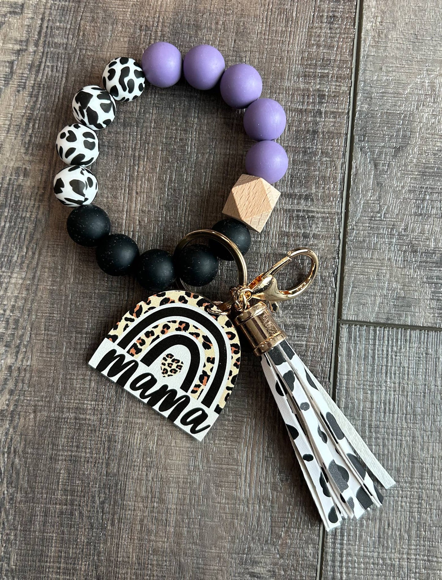 JILLIAN INK LLC - Mama Leopard Rainbow Silicone Beaded Keychain Wristlet: Blue