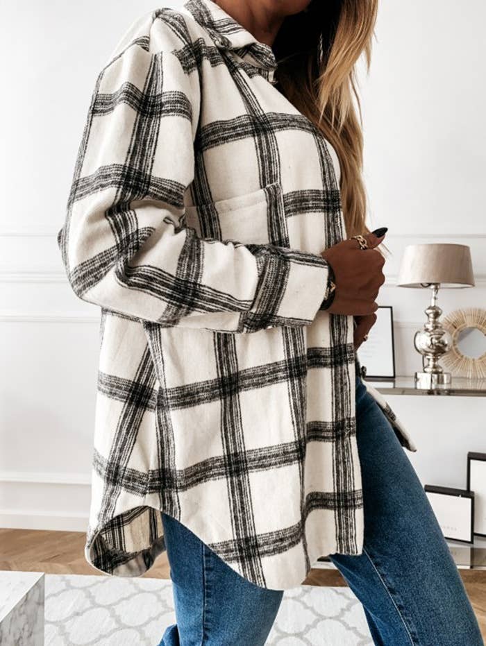 Loose casual vintage plaid long-sleeved shirt jacket