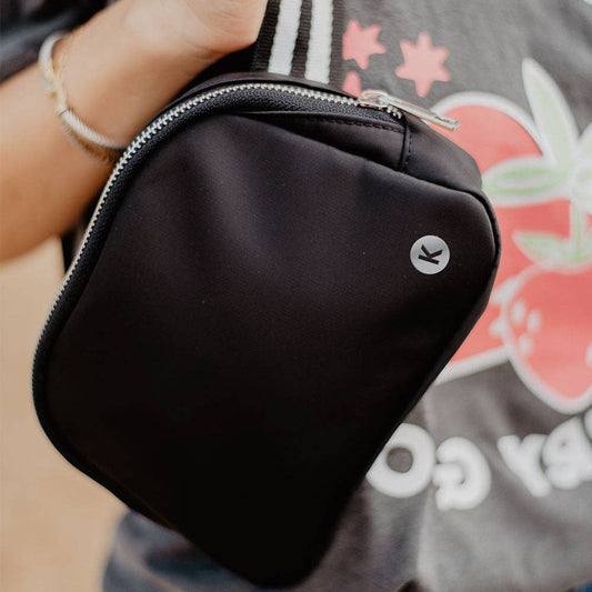Katydid - Black Solid Belt Bag with Striped Strap: Black / OS