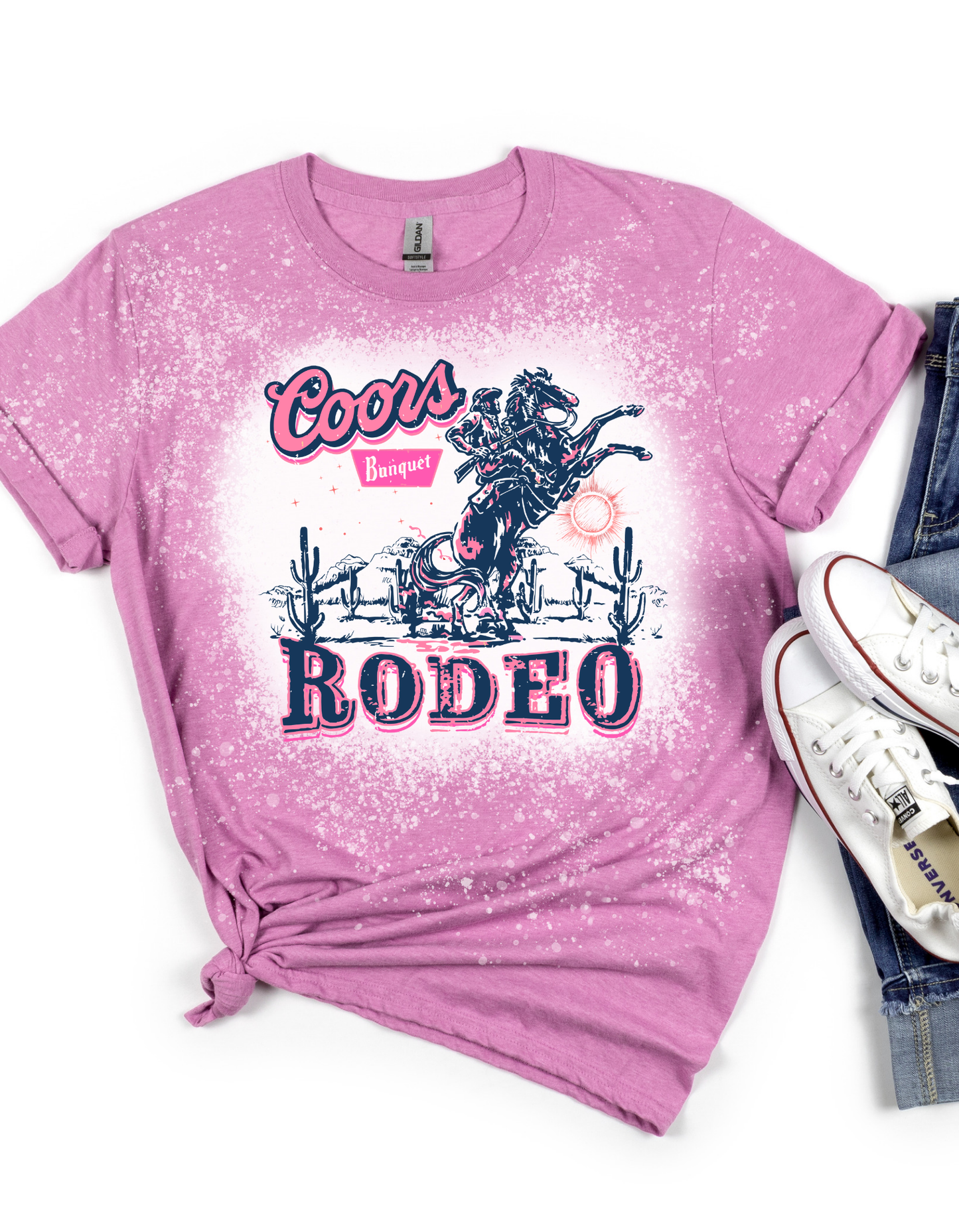 pink colored Coors Rodeo Bleached Western Graphic Tee, Unisex Soft Style