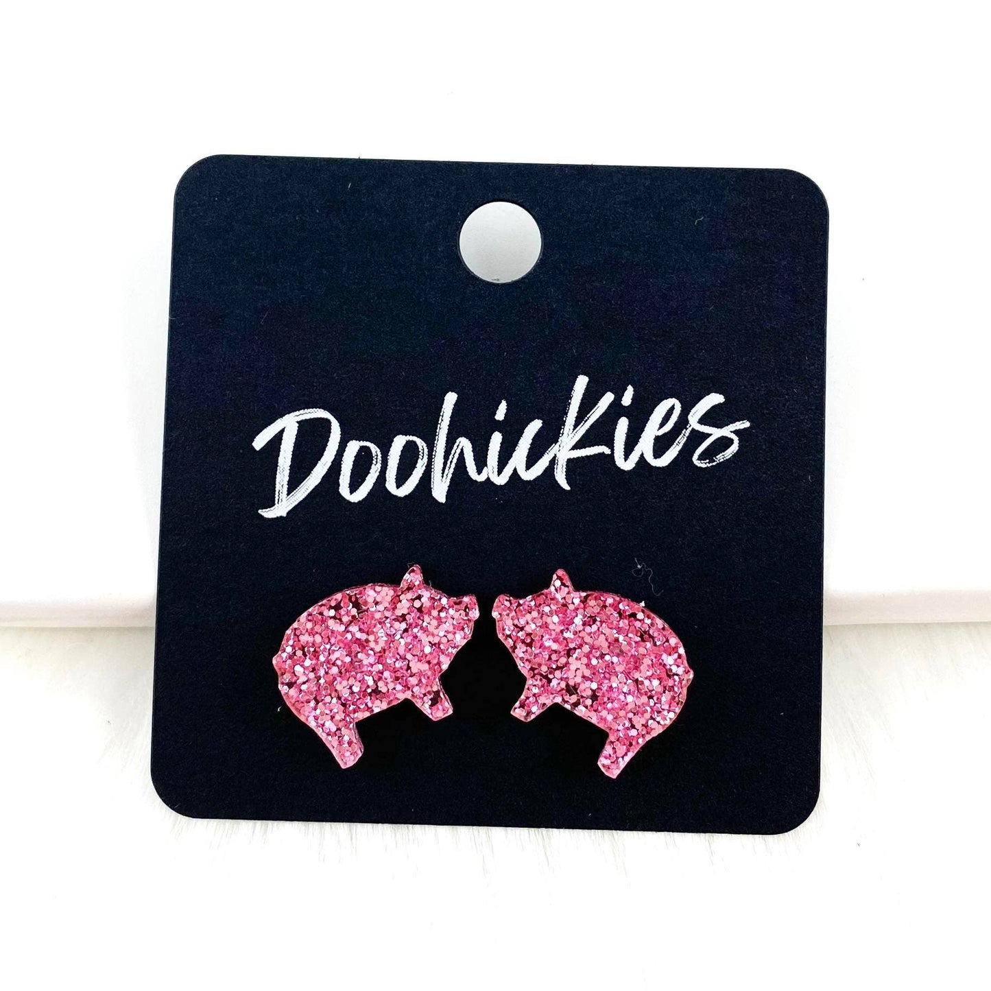 Doohickies - Show Animal Studs -Western Earrings: Black Glitter Cows