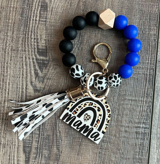 JILLIAN INK LLC - Mama Leopard Rainbow Silicone Beaded Keychain Wristlet: Blue