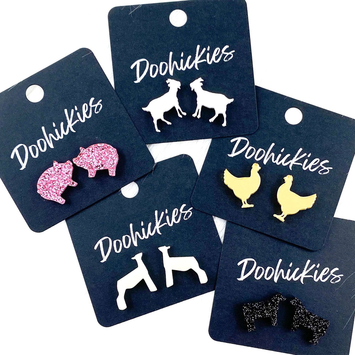 Doohickies - Show Animal Studs -Western Earrings: Black Glitter Cows