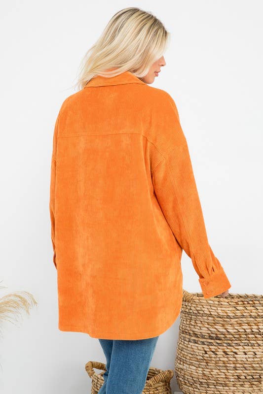 Oversized 4 Pockets Corduroy Shacket: Blue / L