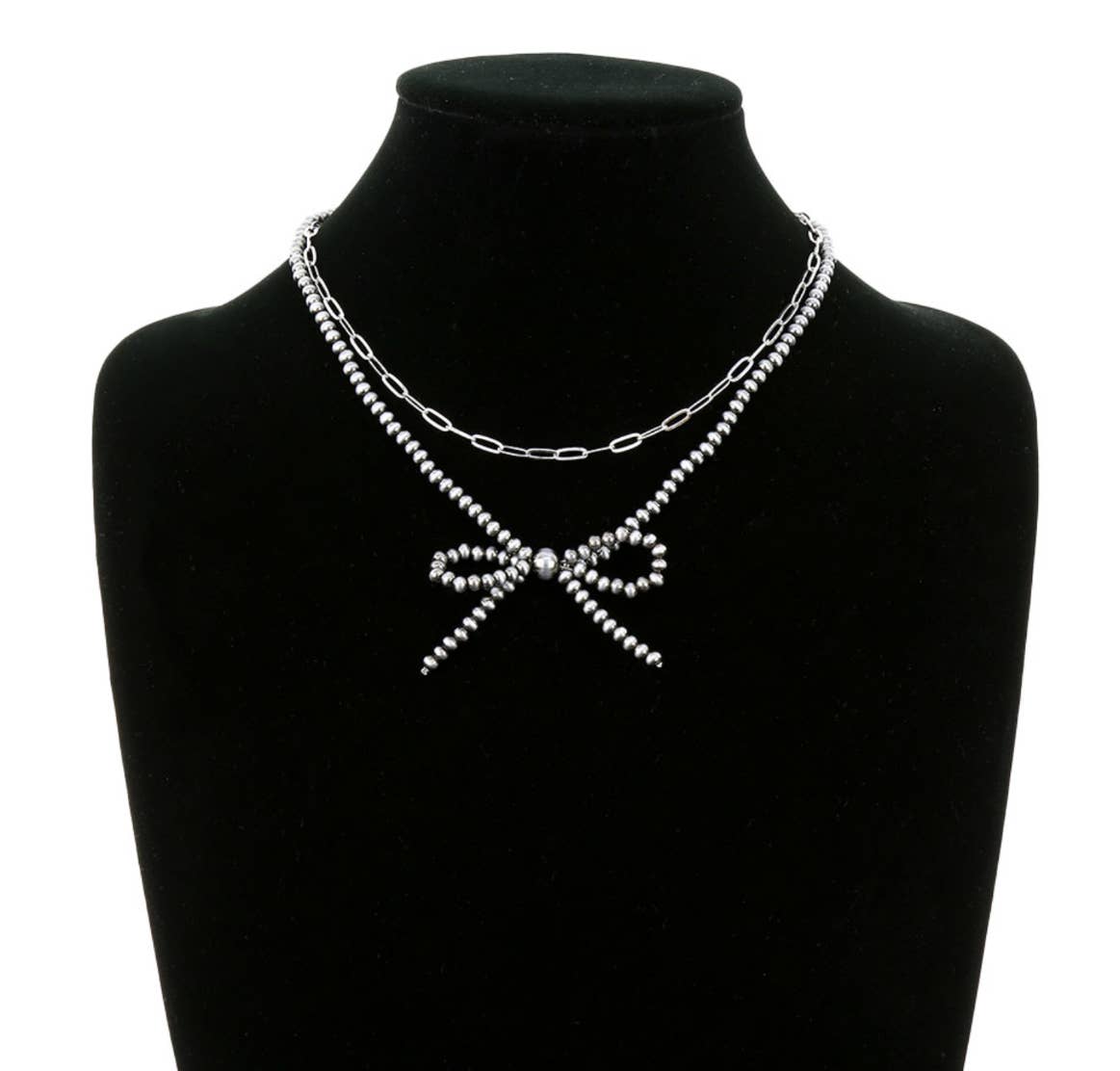 Boho Ranch Shop - Navajo Style Pearl Bow Coquette Layered Necklace: Patina Turquoise