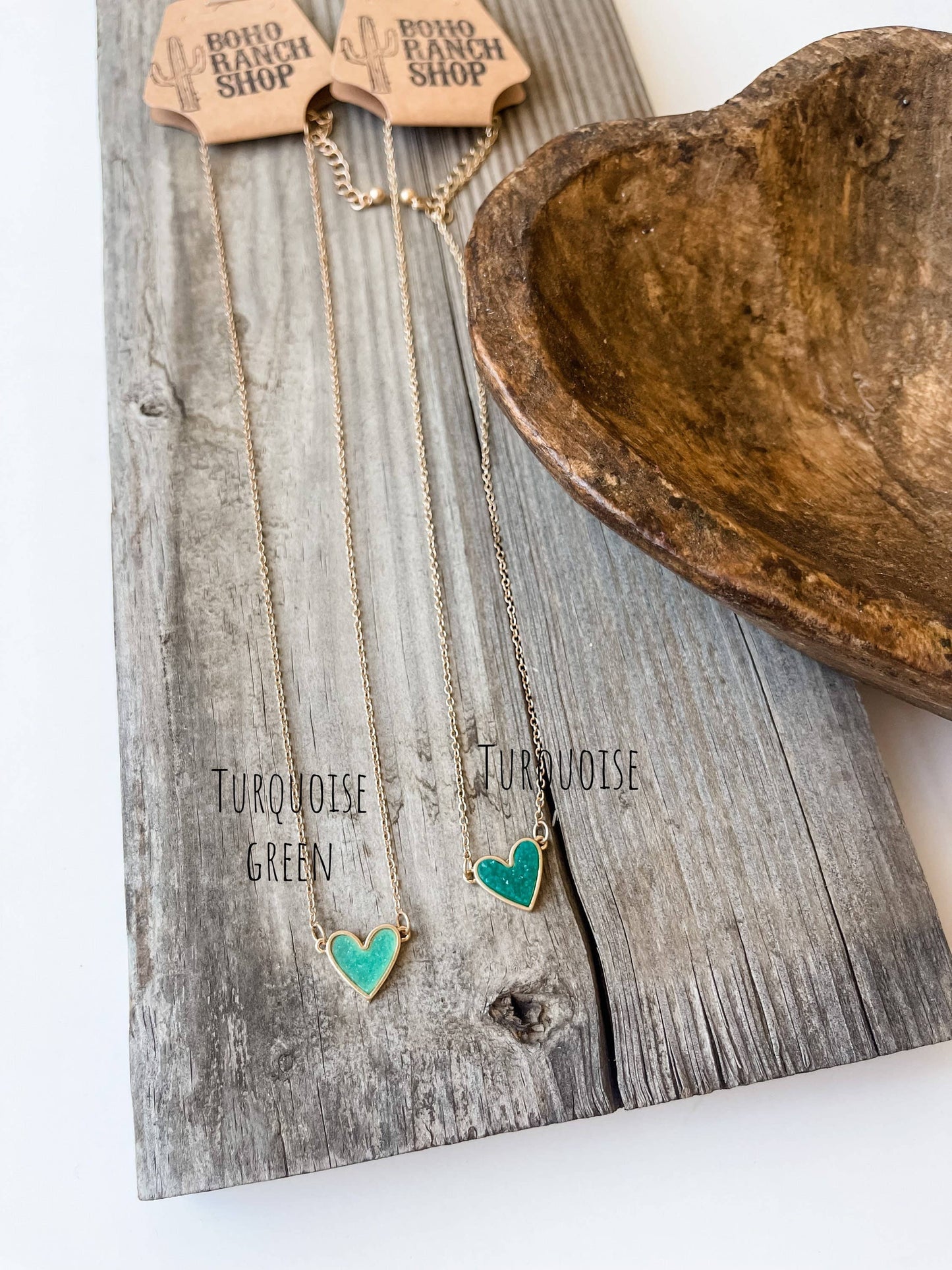 Boho Ranch Shop - Mini Druzy Heart Necklace: Pink