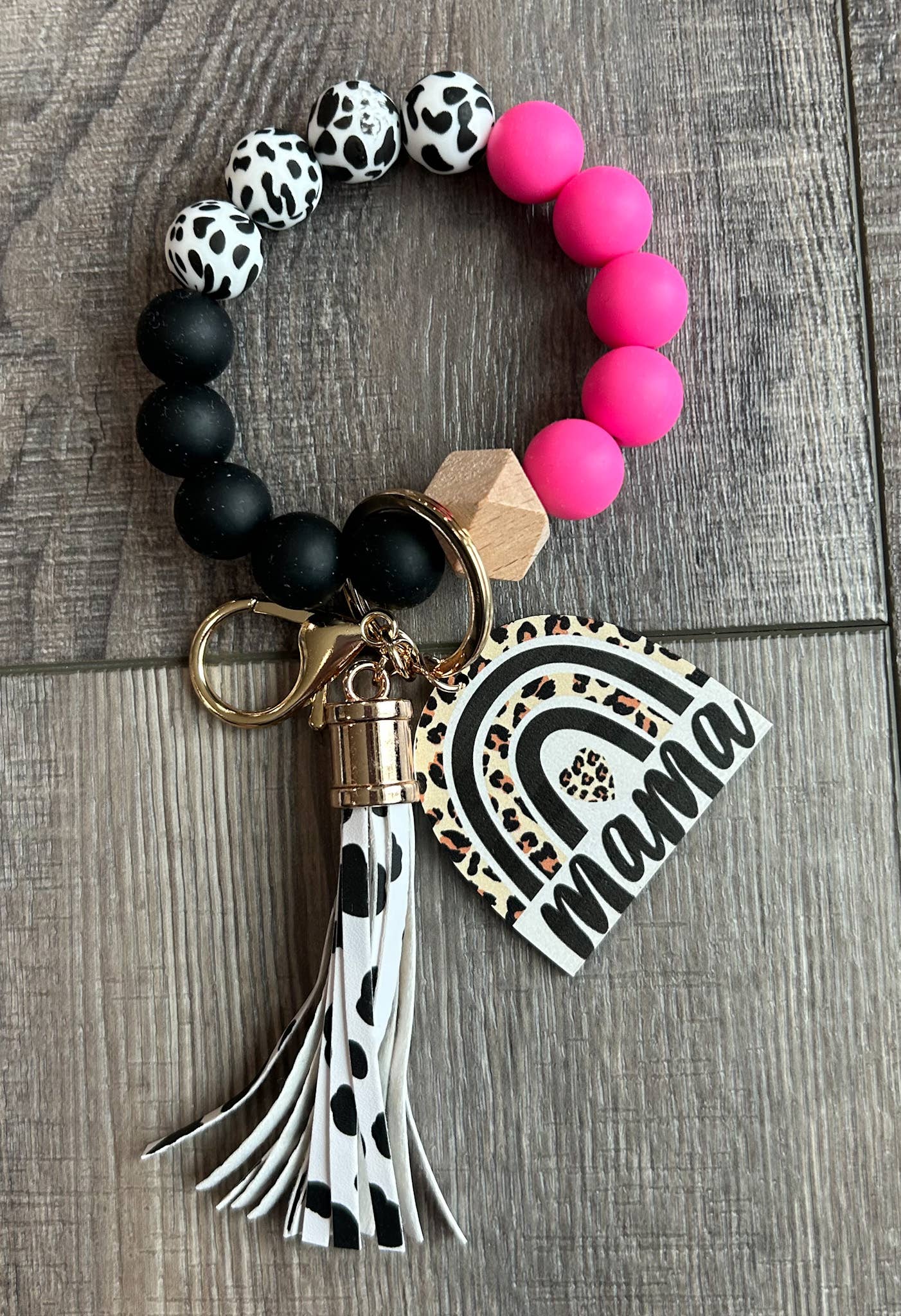 JILLIAN INK LLC - Mama Leopard Rainbow Silicone Beaded Keychain Wristlet: Blue