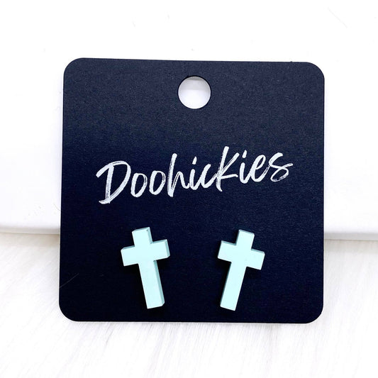 Doohickies - 16mm Pastel Cross Singles -Stud Earrings: Pastel Mint