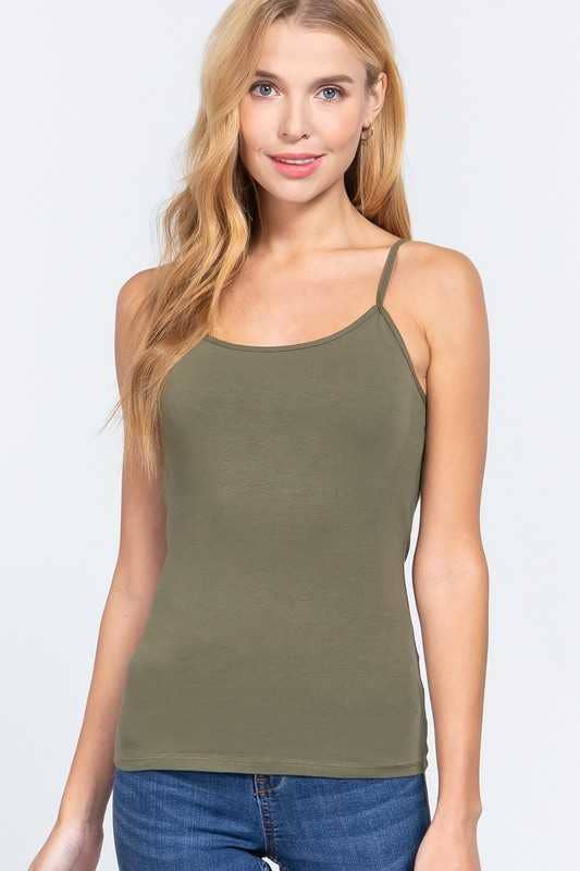 Basic Adjustable Spaghetti Strap Cropped Cami With Self Bra: WHITE