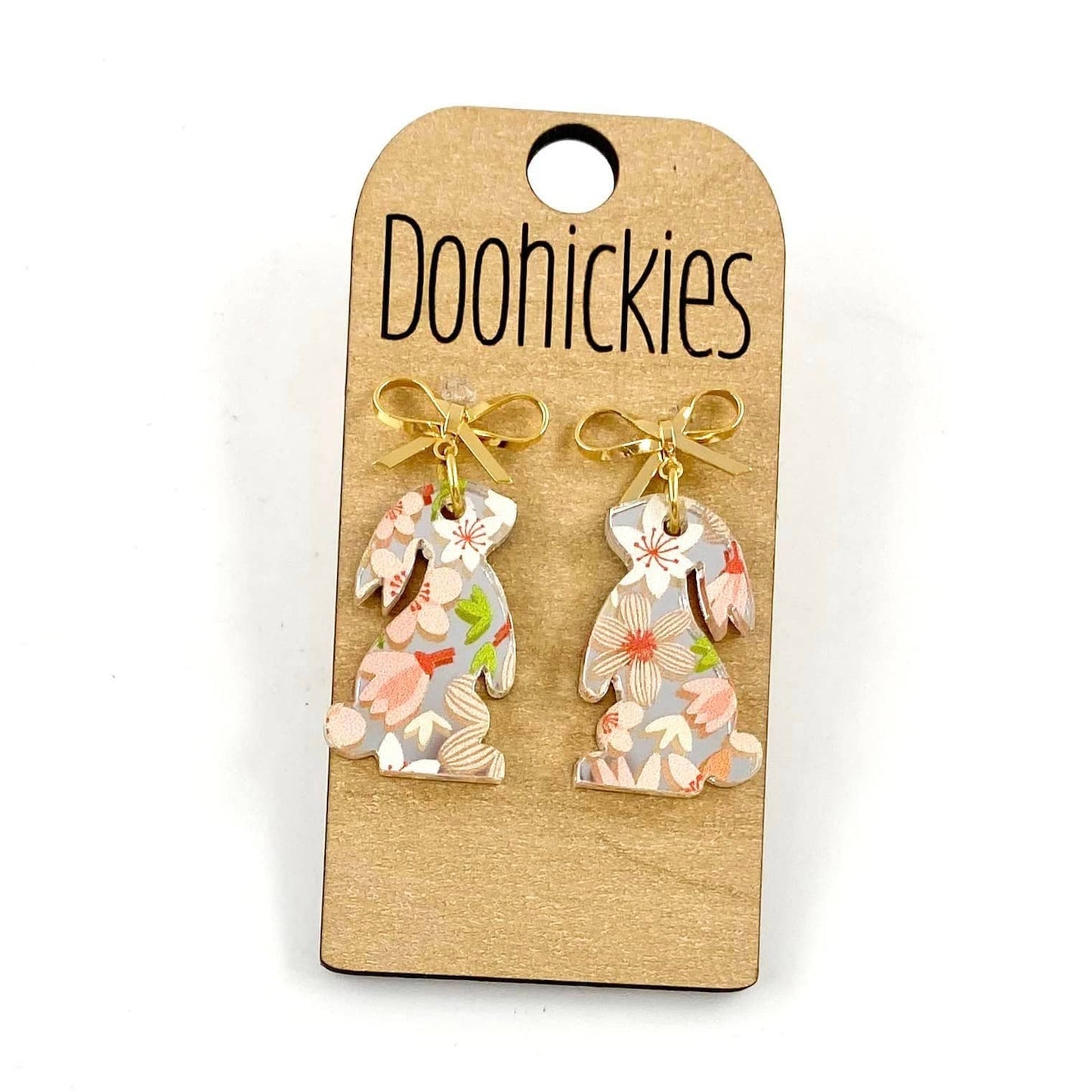 Doohickies - Floral Bunny Dangles - Easter Earrings: Pink