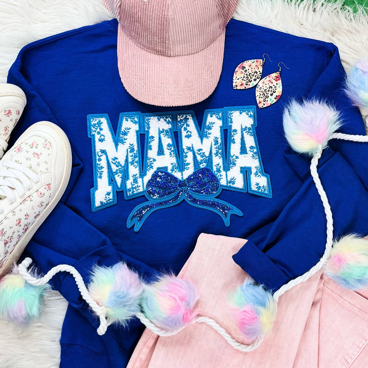 Trendy Transfers - Mama Blue Floral Chenille Patch