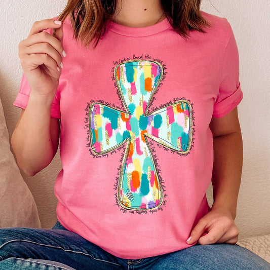Trendy Transfers - For God So Loved The World Watercolor Cross DTF Transfer: Adult