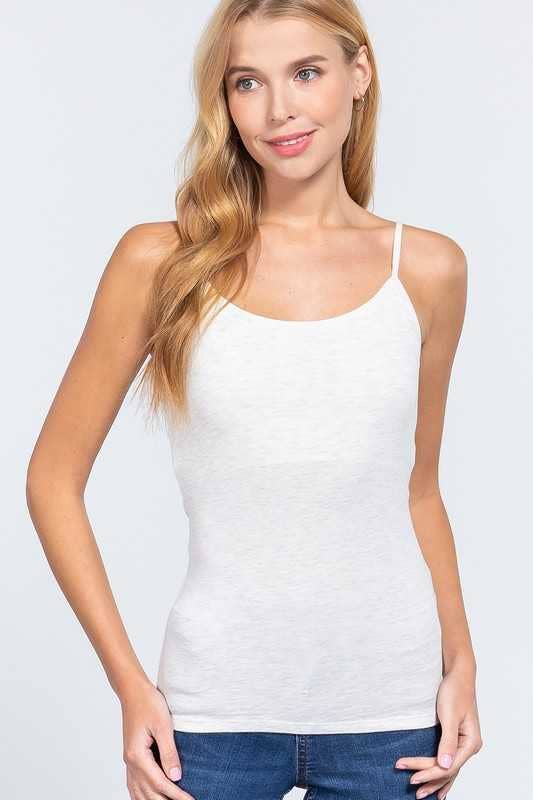 Basic Adjustable Spaghetti Strap Cropped Cami With Self Bra: WHITE