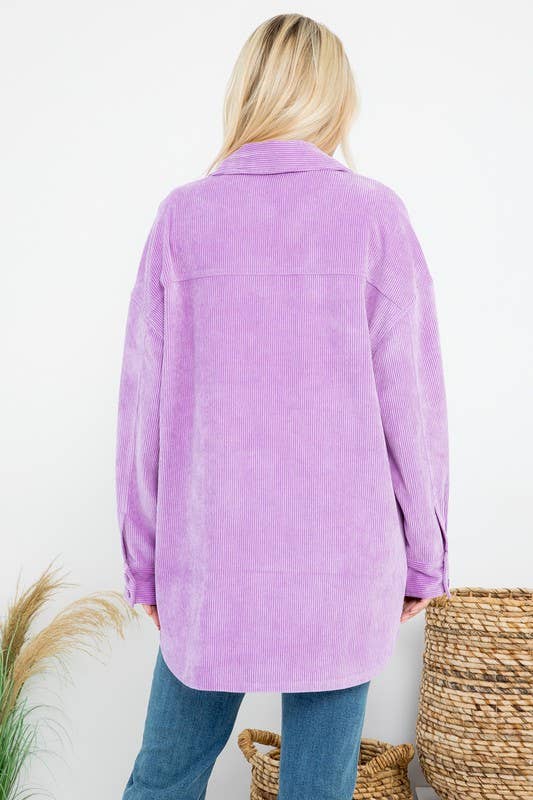 Oversized 4 Pockets Corduroy Shacket: Blue / L