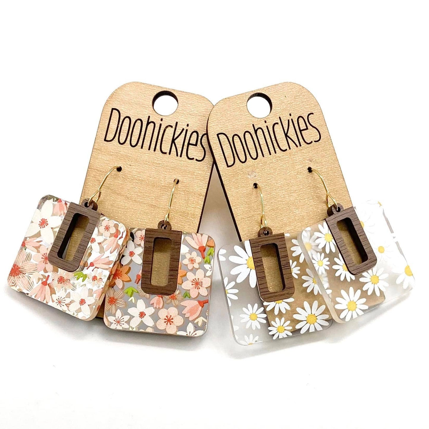 Doohickies - Spring Floral Bellas - Acrylic Earrings: Coral Floral