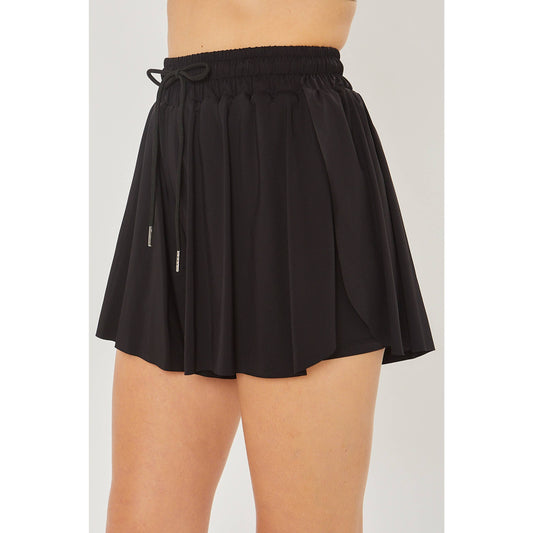 Activewear Two In One Drawstring Shorts made from 84% nylon and 16% spandex, featuring a stylish design and adjustable drawstring for a comfortable fit.