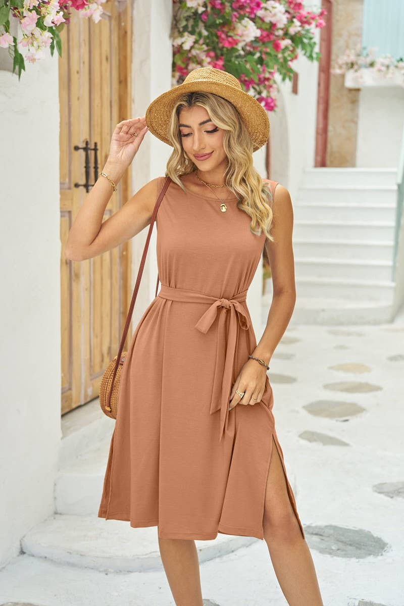 NINEXIS - CWDSD4146_WAISTBAND POCKET SLIT LONG SUNDRESS: NAVY / (XXL) 1