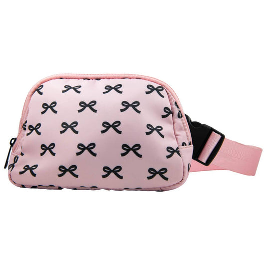 Katydid - Pink Mini Black Bows Valentine's Day Wholesale Belt Bag: Light Pink