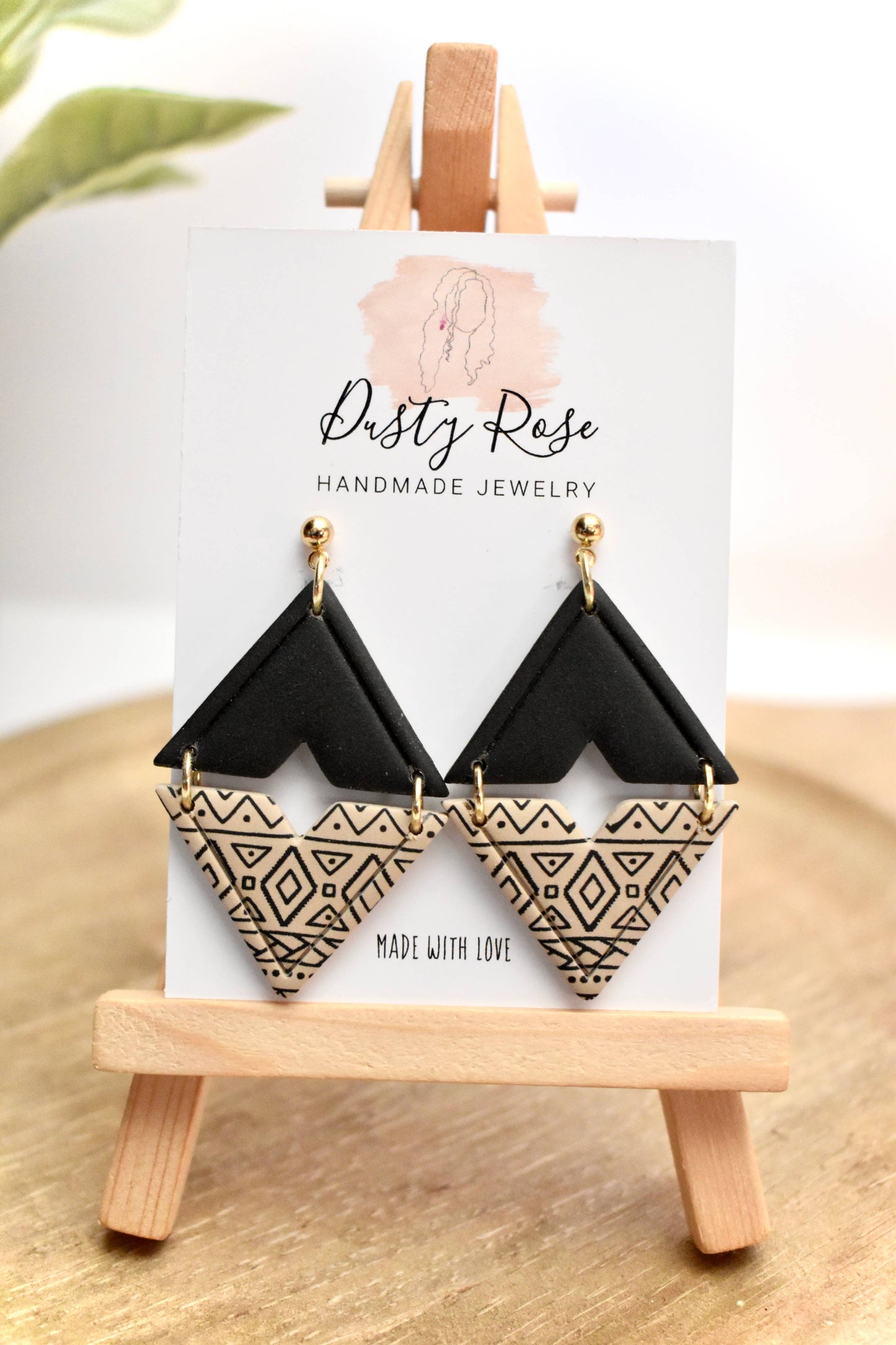 Dusty Rose Creations - Black & Tan Aztec Dangles