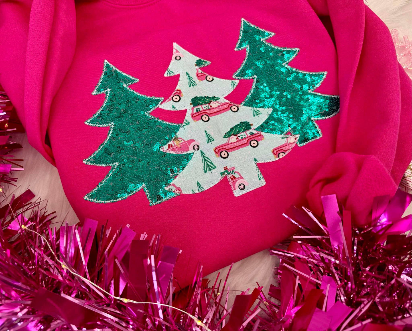 Pink Preppy Christmas Trio Embroidered Crewneck