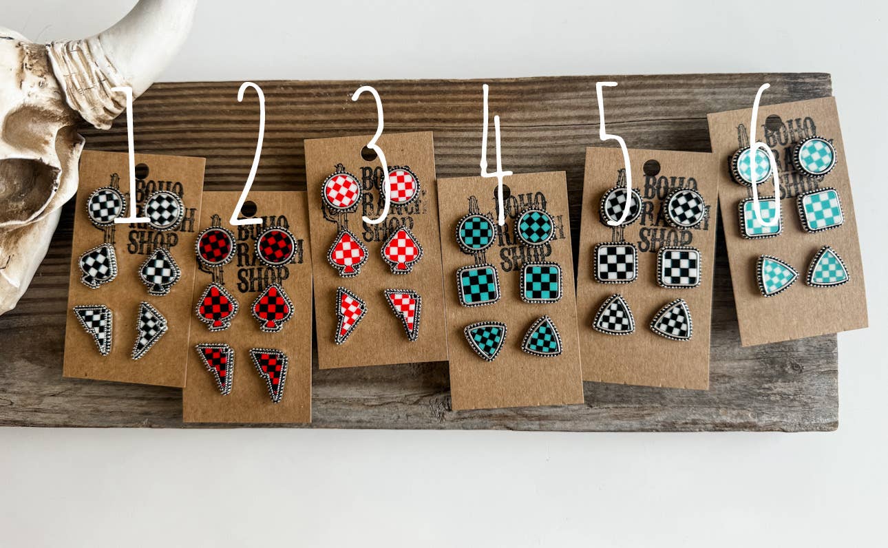 Boho Ranch Shop - Western Checker Shape Post Combo Earring Set: 4