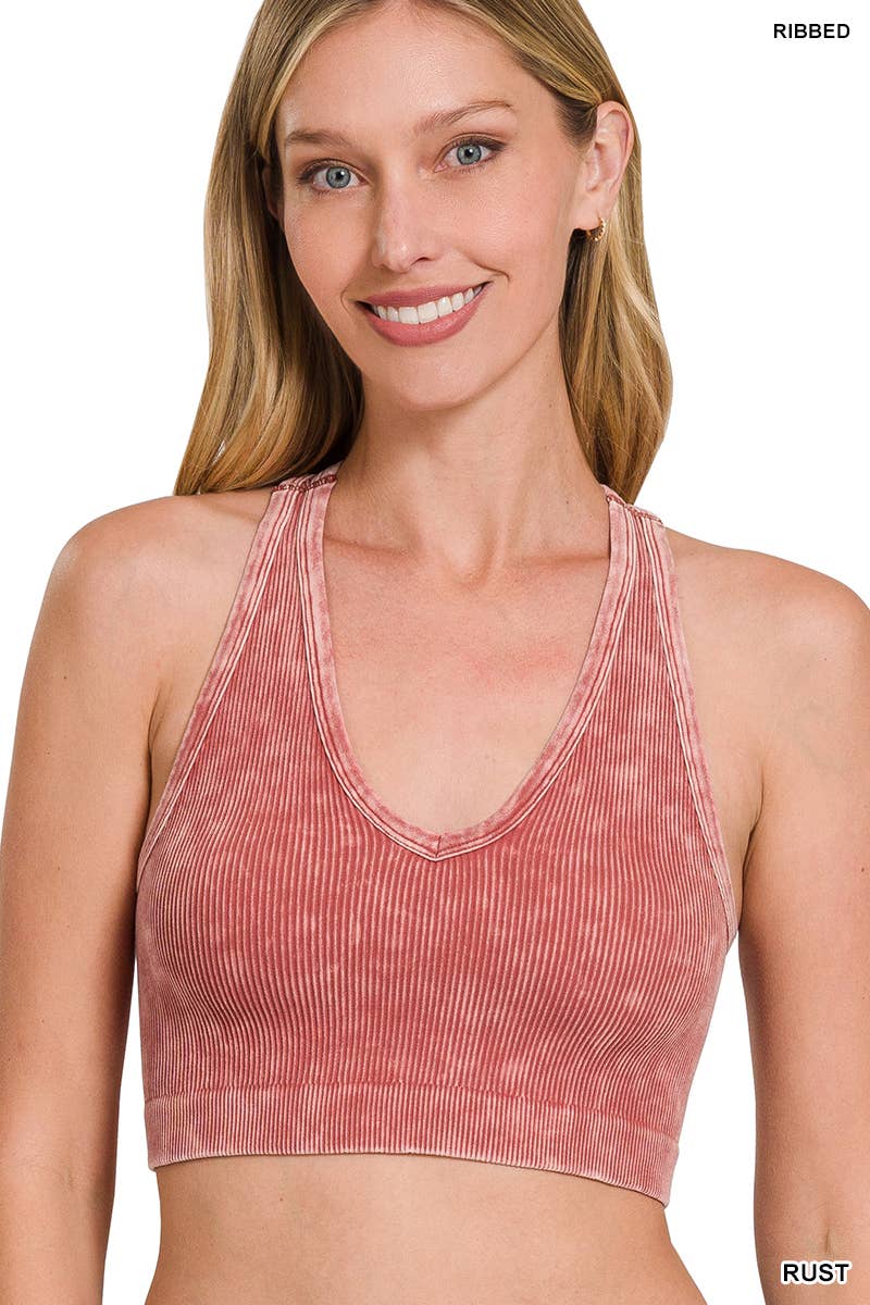 42POPS - ._ Washed rib Seamless Racerback Bra: S/M / N CORAL FUCHSIA-149907