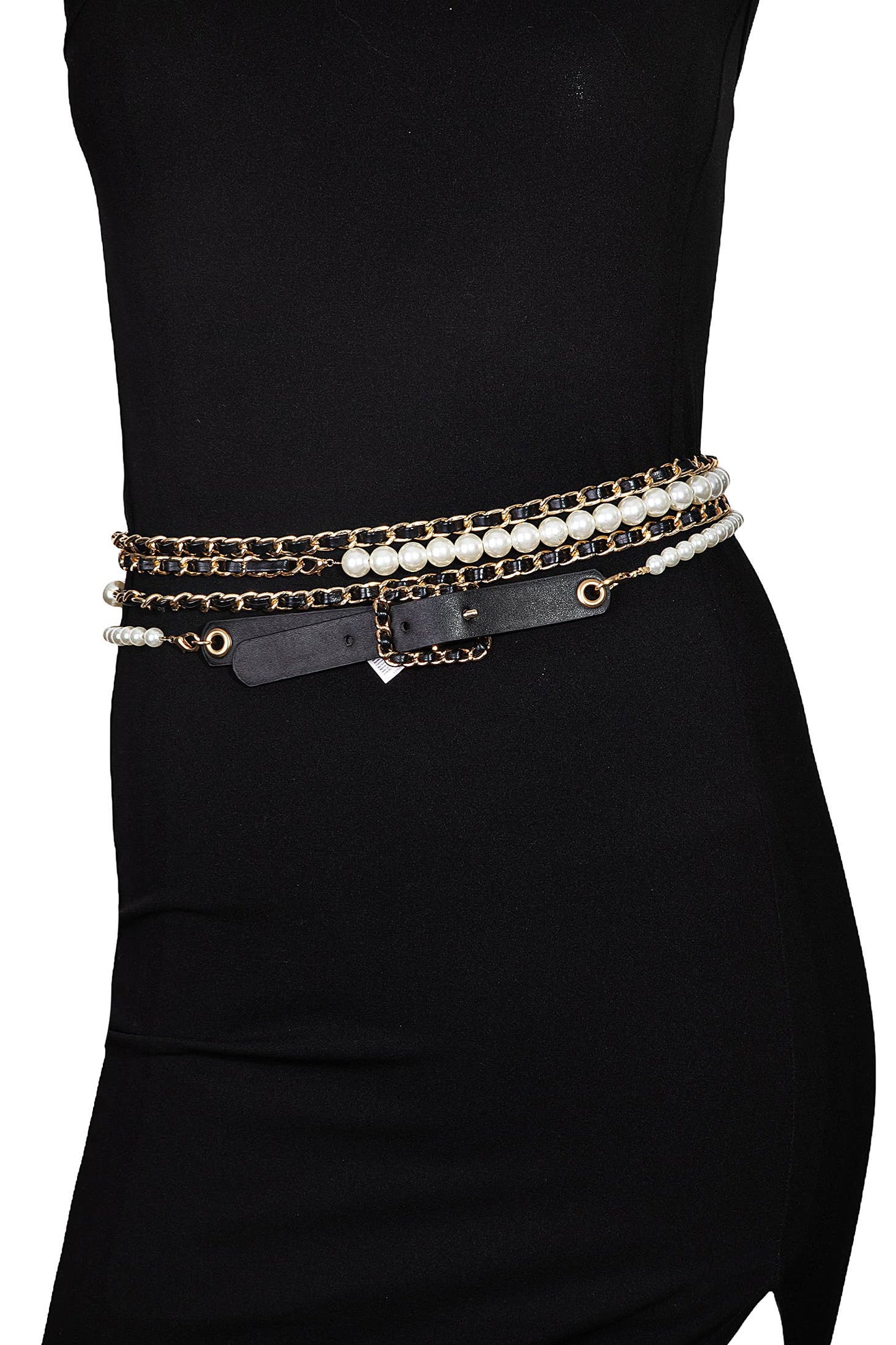 Anarchy Street - Pearl Chain Leather Layered Fashion Belt: S
